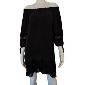ANN TAYLOR LOFT Flowy Black 3/4 Sleeve Off the Shoulder Dress Lace Detail Size S